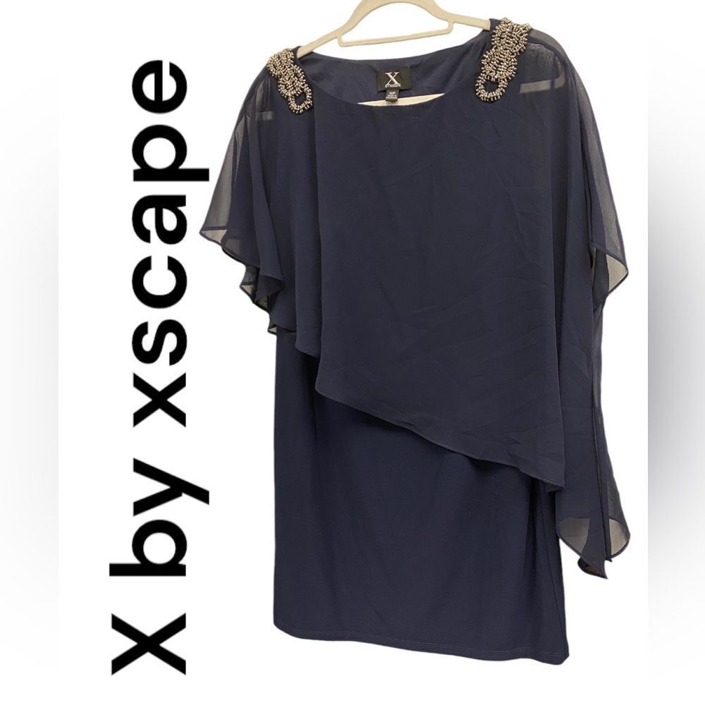 X by Xscape‎ cape dress in navy blue Sz 12P